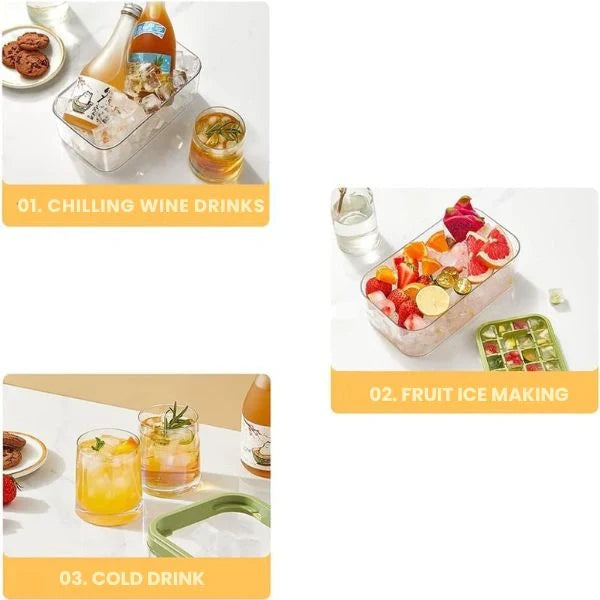 ChillMate™ – 2-Layer Ice Cube Tray with Scoop | Easy Demolding | 64 Cubes in One Go
