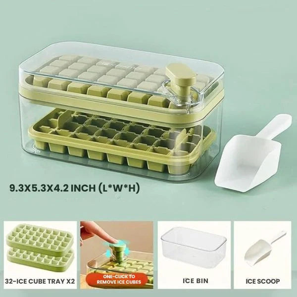ChillMate™ – 2-Layer Ice Cube Tray with Scoop | Easy Demolding | 64 Cubes in One Go