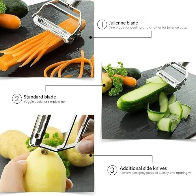 SwiftPeel™ – 3 in 1 Stainless Peeler | Sharp Blades, Anti-Rust | For Quick, Clean Prep